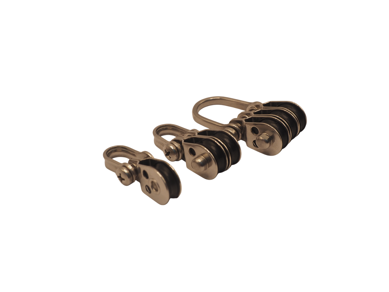 Marine-grade stainless steel outrigger eyelet pulley with nylon roller — designed for single, double, or triple line outrigger setups.