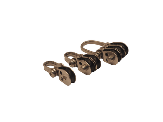 Marine-grade stainless steel outrigger eyelet pulley with nylon roller — designed for single, double, or triple line outrigger setups.